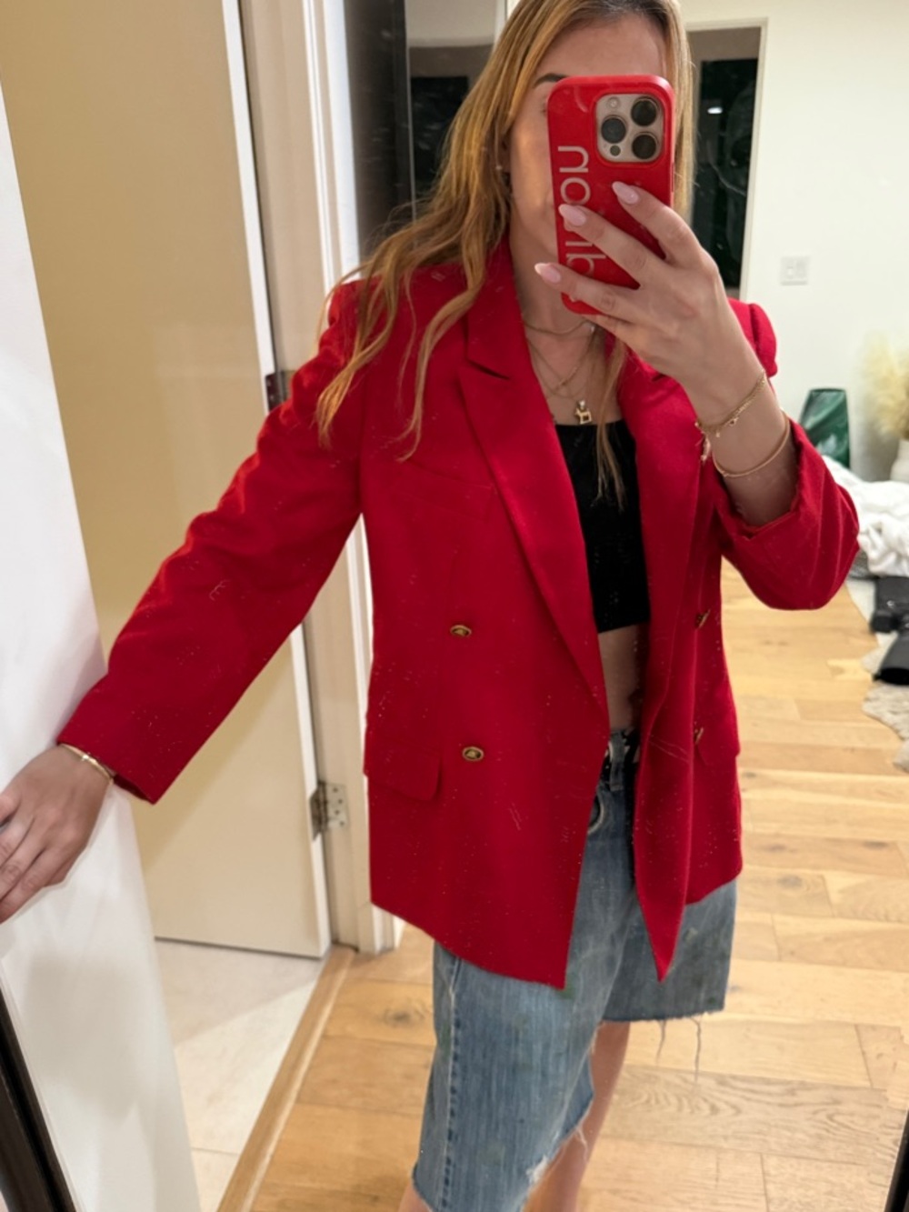 Vintage Red Double-Breasted Tailored Blazer
